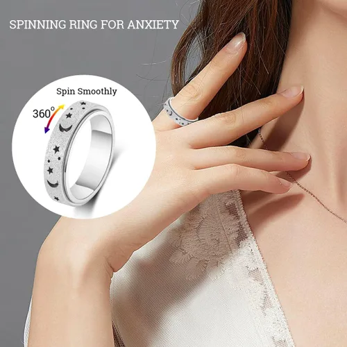 Miniatura 2 de Anillo de alivio de la ansiedad, anillo giratorio para aliviar el estrés, de acero inoxidable, anillo giratorio para mujeres, hombres, unisex