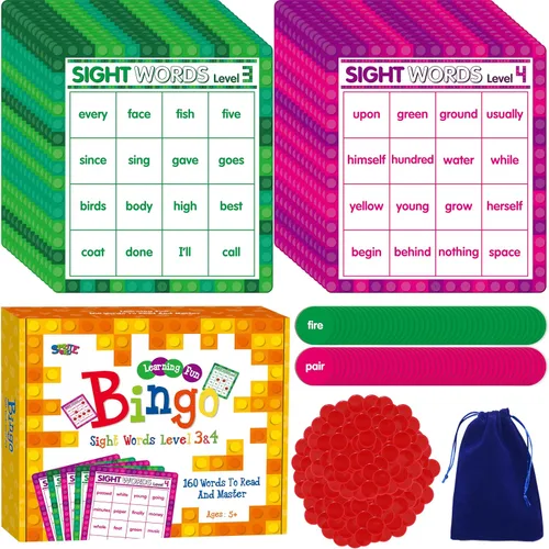 Miniatura 17 de SpriteGru Juego de bingo de palabras a la vista, 120 palabras de vista para aprender a leer nivel 1 y nivel 2 Juego de mesa de bingo Listas