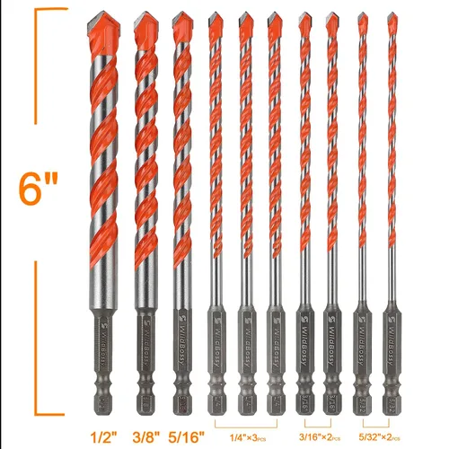Miniatura 6 de Brocas de carburo de hormigón con vástago hexagonal para mampostería, cemento, azulejos, juego de brocas