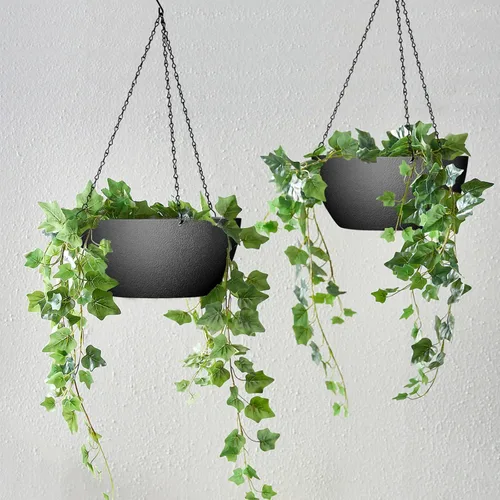 Miniatura 3 de WOUSIWER Paquete de 2 macetas colgantes grandes de 13 pulgadas para plantas de interior y exterior con agujeros de drenaje y cadena, macetas