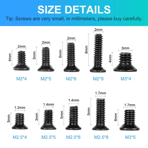 Miniatura 2 de 500 piezas M2 M2.5 M3 - Kit de tornillos de repuesto para computadora portátil portátil M2, M2, M3, surtido de tornillos Phillips de cabeza plana