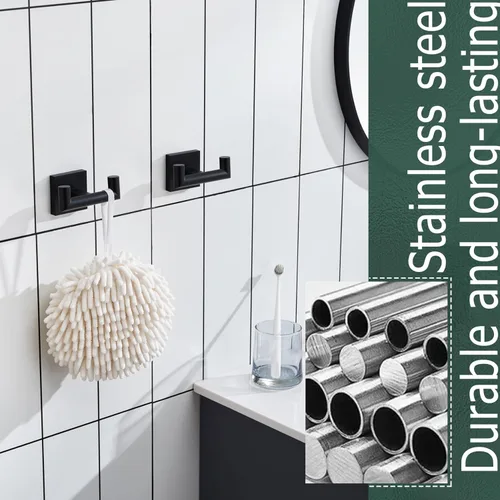Miniatura 3 de KOKOSIRI Gancho para Bata de Baño Ganchos Dobles para Toalla y Abrigo Negro Mate para Baño Cocina Montaje en Pared, Paquete de 2 Acero Inoxidable