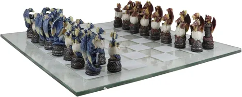 Miniatura 5 de Ebros Gift Coloridos lados rojos y azules pintados a mano de fantasía medievales de fantasía de mazmorras y dragones, piezas de ajedrez de resina