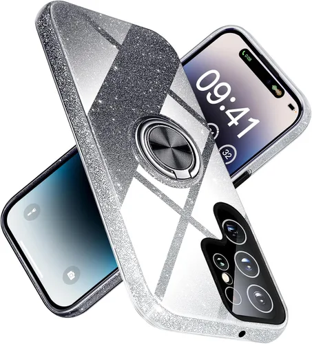 Funda para Samsung Galaxy S22 Ultra 5G con soporte de anillo magnético, purpurina brillante, para niñas y mujeres, funda protectora de TPU y funda