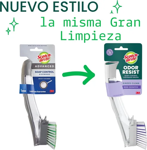 Miniatura 2 de Scotch-Brite Cepillo Lavavajillas con Control de Jabón Resistente a Olores, Cepillo de Limpieza Antiarañazos con Raspador, Se Mantiene Vertical, 1