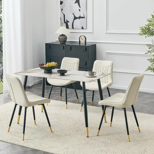 Miniatura 40 de Modern Dining Table Set for 4,50" Sintered Stone Table Set for 4,Marble Dining Table Set of 4 with Upholstered Chair,5 Piece Rectangular Dining Room