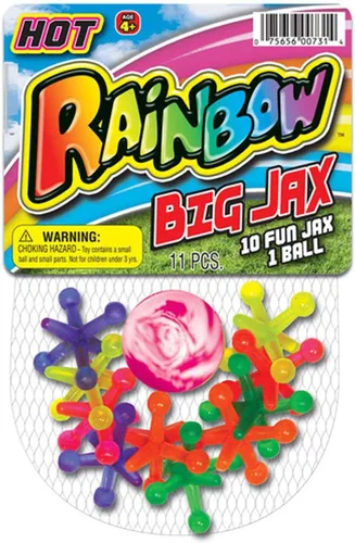 JA-RU Juego Big Rainbow Jacks con pelota hinchable (1 juego, 10 piezas Jax) juegos de mesa vintage, juguetes clásicos para niños. Recuerdo de