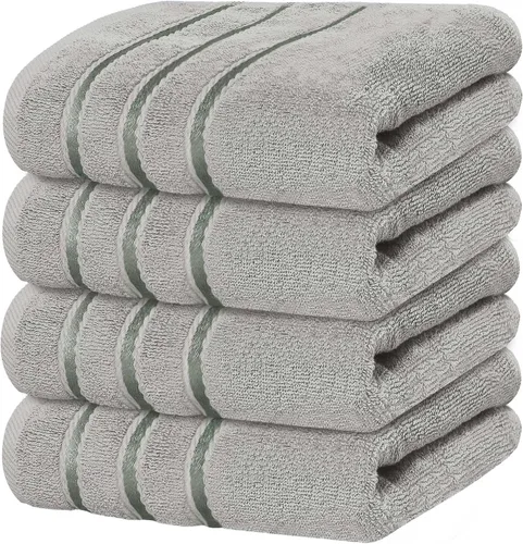 Miniatura 12 de Juego de 4 toallas de mano de lujo para baño, 100% algodón hilado en anillo de 600 GSM, suaves y absorbentes, rayas de viscosa, 16 x 28 pulgadas