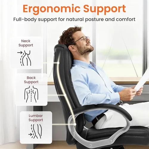 Miniatura 5 de NEO CHAIR Escritorio de oficina ergonómico para videojuegos, silla de computadora con respaldo alto, piel sintética ajustable con soporte lumbar