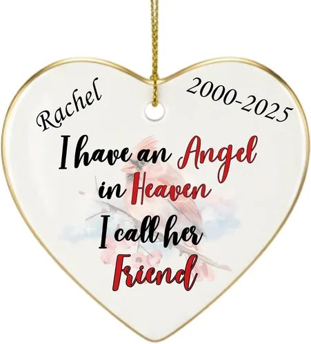 Miniatura 26 de Adorno de Navidad conmemorativo personalizado 2025 – Recuerdo de cerámica en forma de corazón – Tengo un ángel en el cielo I Call Her Primo – Regalo
