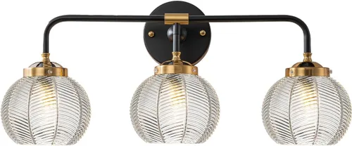Miniatura 27 de Lámparas de baño de mediados de siglo, aplique de pared de 2 luces con pantalla de vidrio con rayas verdes, luz de montaje en pared, luces modernas