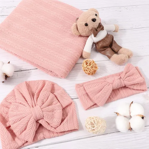 Miniatura 4 de DRESHOW BQUBO - Juego de 4 accesorios para recién nacidos con gorro a juego y diadema de lazo con tarjeta 1 juego: tarjeta de anuncio de nacimiento