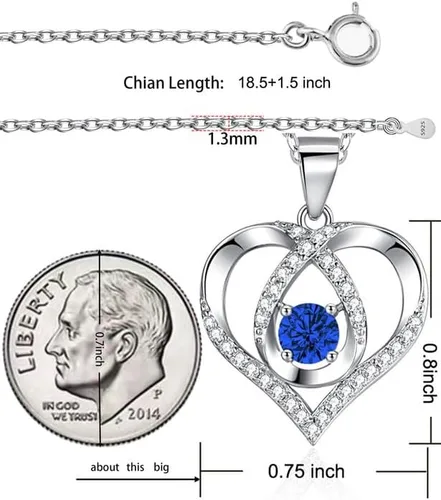 Miniatura 6 de ITS4YEO 925 Sterling Silver Love Heart Birthstone Necklaces Silver Necklace Zircon Pendant Necklaces for Women Jewelry Gift for Women Wife Girls Her