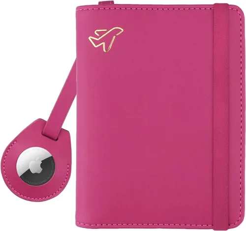 WALNEW Soporte para pasaporte AirTag, de piel sintética, con bloqueo RFID, funda para pasaporte, artículos esenciales de viaje para mujeres y