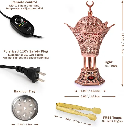 Miniatura 2 de AM Quemador de incienso eléctrico regulador, temperatura ajustable y temporizador, quemador de Oud para Bakhoor, incienso, resina y aceites