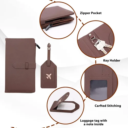 Miniatura 4 de Cartera de viaje con bloqueo RFID multiuso para pasaporte, Marrón, Classic