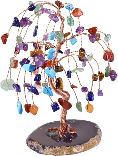 Miniatura 7 de Rockcloud Árbol de cristal de amatista, cuarzo rosa y aguamarina para decoración de oficina en casa, ágata natural, base de geoda bonsái, árbol