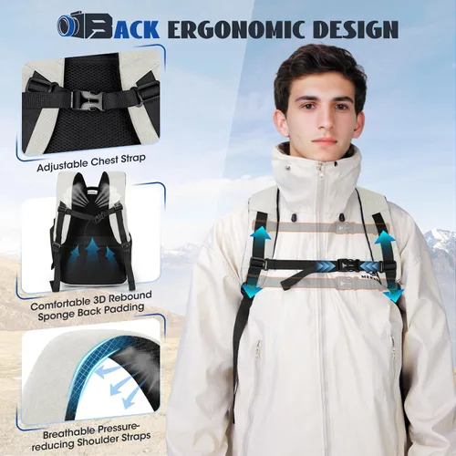 Miniatura 6 de Mochila para cámara Mochila para fotógrafos DSLR SLR Cámaras sin espejo con funda impermeable para la lluvia y compartimento para laptop, se ajusta