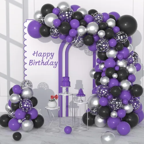 Miniatura 18 de Black and Silver Balloons Garland Arch Kit, 142PCS Black and Metallic Silver Confetti Balloons for Baby Shower Wedding Men Women Birthday