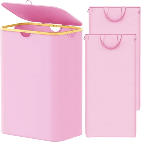 Miniatura 12 de SpaceAid Cesta de lavandería con tapa, 110L de gran capacidad, cesta alta para ropa con asas de bambú, cesta plegable para dormitorio, baño, Negro