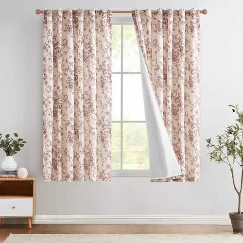 Miniatura 63 de Jinchan Cortinas de Mezcla de Lino con Estampado Floral para Sala de Estar, 84 Pulgadas de Largo, Cortinas con Bolsillo para Varilla y Tab Trasera