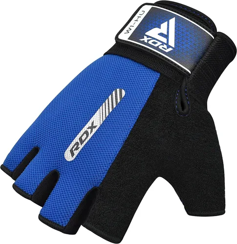 Miniatura 7 de RDX Guantes de levantamiento de pesas para gimnasio, entrenamiento de fitness, protección completa acolchada antideslizante, ultra ventilados, Azul