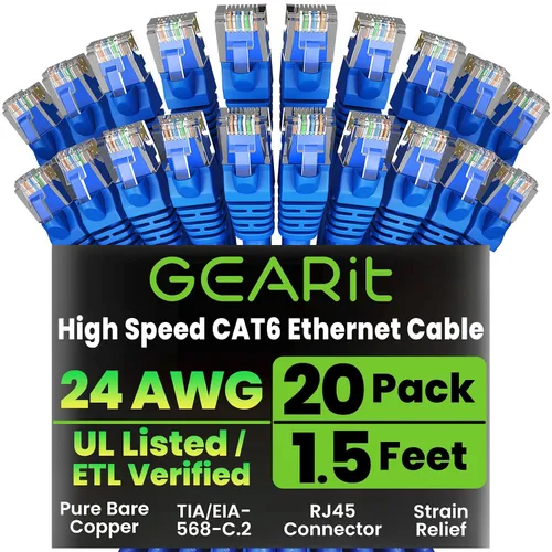 Miniatura 73 de Paquete de Cable Ethernet Cat 6 GEARit - Pack de 10 cables de conexión Ethernet Cat6 de 15 pies Cable de conexión de red RJ45, conectores dorados