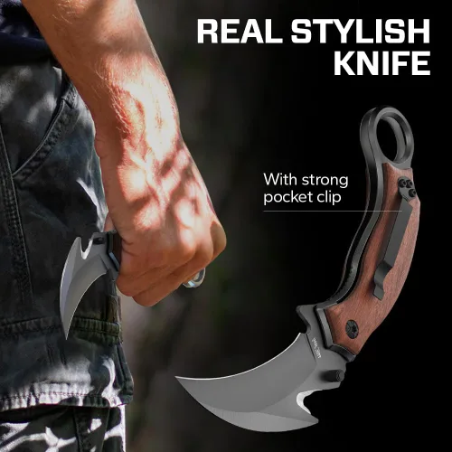 Miniatura 7 de Cuchillo de bolsillo para hombres – Cuchillo plegable Karambit – Acero afilado 440C, hoja de garra de tigre – Cuchillos de bolsillo grabados