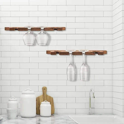 Miniatura 6 de Ripeng 4 piezas de estante de pared de madera para copas con soporte para champán, estante rústico para colgar copas de vino, estante flotante