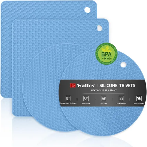 Walfos Alfombrillas de silicona – 4 soportes para ollas resistentes al calor, almohadillas calientes antideslizantes multiusos para agarraderas de