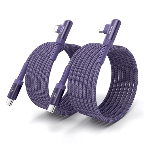 Miniatura 17 de Cable de carga USB C a USB C (3.3 pies, paquete de 2), cable de carga tipo C de 60 W, cable de carga rápida de ángulo recto USBC a USBC para iPhone