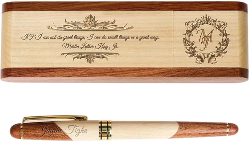 Miniatura 3 de Juego de bolígrafos de madera grabados personalizados, bolígrafo ejecutivo y caja con personalización gratuita, bolígrafo con estuche para regalo (A)