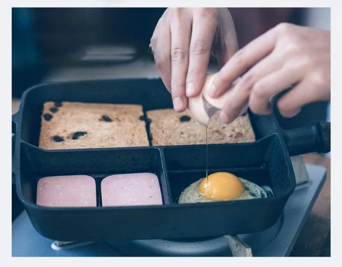 Miniatura 5 de CapriTech Sartén de hierro fundido con 3 secciones para desayuno, sartén con 2 asas de asistencia para estufa de gas y cocina de inducción