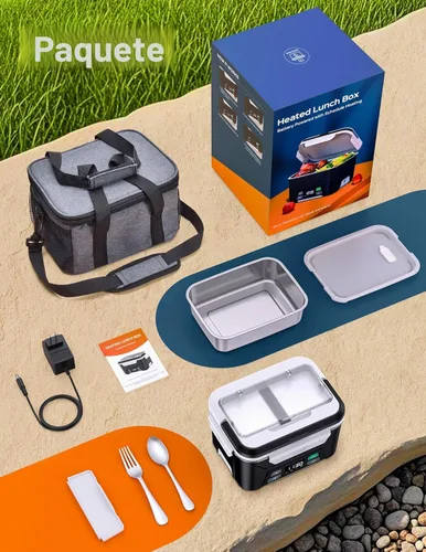 Miniatura 6 de EAST OAK Fiambrera eléctrica inalámbrica para adultos, lonchera calentada a pilas con calefacción automática, calentador de alimentos portátil