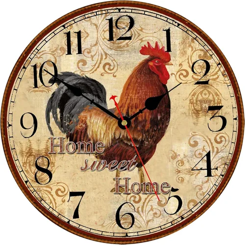 Miniatura 7 de TAHEAT Reloj de pared de gallo rústico de 14 pulgadas, reloj retro silencioso sin tic-tac, fácil de leer, funciona con pilas, relojes de pared