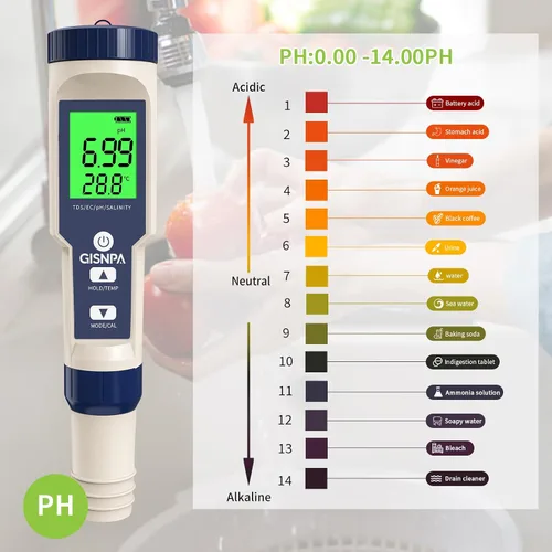 Miniatura 3 de Probador de piscina de agua salada 5 en 1, medidor de pH/TDS/EC/salinidad/temperatura, probador de agua de alta precisión de resolución 0.01