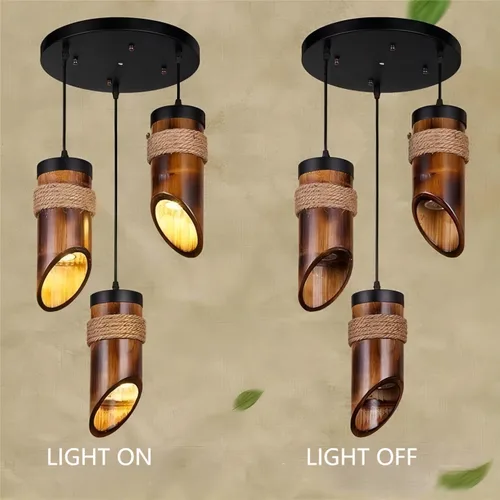 Miniatura 6 de LIGHTLAND Luces colgantes rústicas de bambú, 12 pulgadas, paquete de 3 para comedor, sala de té zen, estilo retro