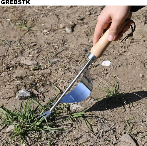 Miniatura 7 de GREBSTK - Horquilla de mano de acero inoxidable con mango de madera de haya, herramienta de jardín para airear, plantar, esparcir mantillo, quitar