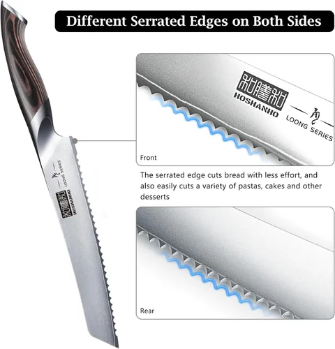 Miniatura 3 de HOSHANHO Cuchillo de pan de 8 pulgadas, cuchillo de pan serrado japonés de acero inoxidable de alto carbono, cuchillo profesional para cortar pan