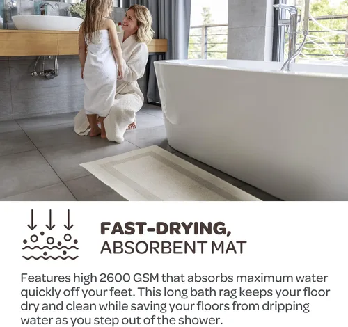 Miniatura 5 de Bedford Home Alfombra de baño larga reversible 100% algodón, color marfil, 24 x 60 pulgadas