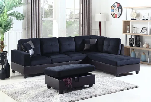 Beverly Fine Furniture Andes - Juego de sofá de microfibra con piel sintética con otomana, franela gris y blanco