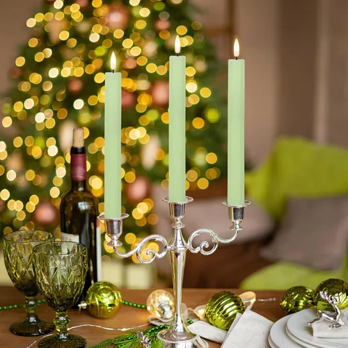 Miniatura 4 de Velas cónicas parpadeantes verdes sin llama que funcionan con pilas con control remoto de 10 teclas y temporizador, 6 paquetes de velas LED de cera