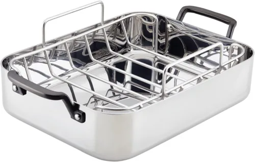 KitchenAid - Sartén para asar/rostizador de 5 capas de acero inoxidable con estante removible, 15 pulgadas x 11.5 pulgadas - Acero inoxidable pulido