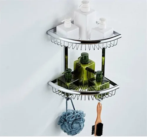 Miniatura 2 de Organizador de ducha de esquina estantes flotantes estantes de baño Estante de almacenamiento de latón de cristal Soporte para champú Accesorios