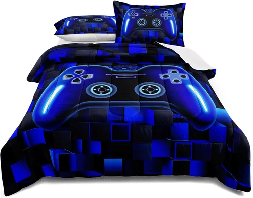 Miniatura 12 de Juego de ropa de cama para videojuegos tamaño individual, juego de edredón gamer para niños, niñas y adolescentes, microfibra suave, coloridos