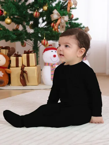 Miniatura 4 de GUISBY Pijama de rayón de bambú para bebé, manga larga suave con cremallera de 2 vías