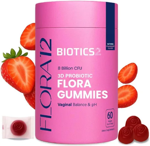 Flora - Probióticos vaginales para mujeres, gomitas de equilibrio de pH con prebióticos, 8 mil millones de probióticos, 5 extractos de palma enana,