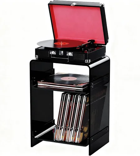Miniatura 18 de Mesa para tocadiscos de acrílico con estante de almacenamiento, mesa auxiliar transparente para noche (verde, grande)