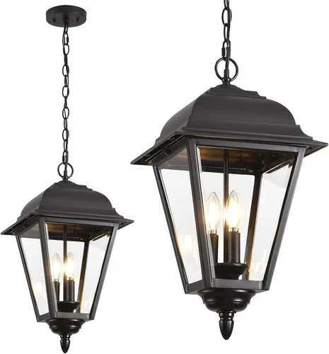 Lámpara colgante para exteriores, 3 luces colgantes para exteriores, lámpara colgante extra grande para exteriores con vidrio transparente,