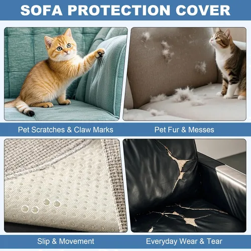 Miniatura 235 de STACYPIK Funda de sofá gris impermeable para perros, funda de sofá antideslizante para sofá de 3 cojines, funda seccional lavable para forma de L